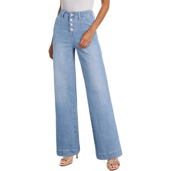Denim - Women Stretch Denim Jeans High-Waisted Straight Leg Casual Pants